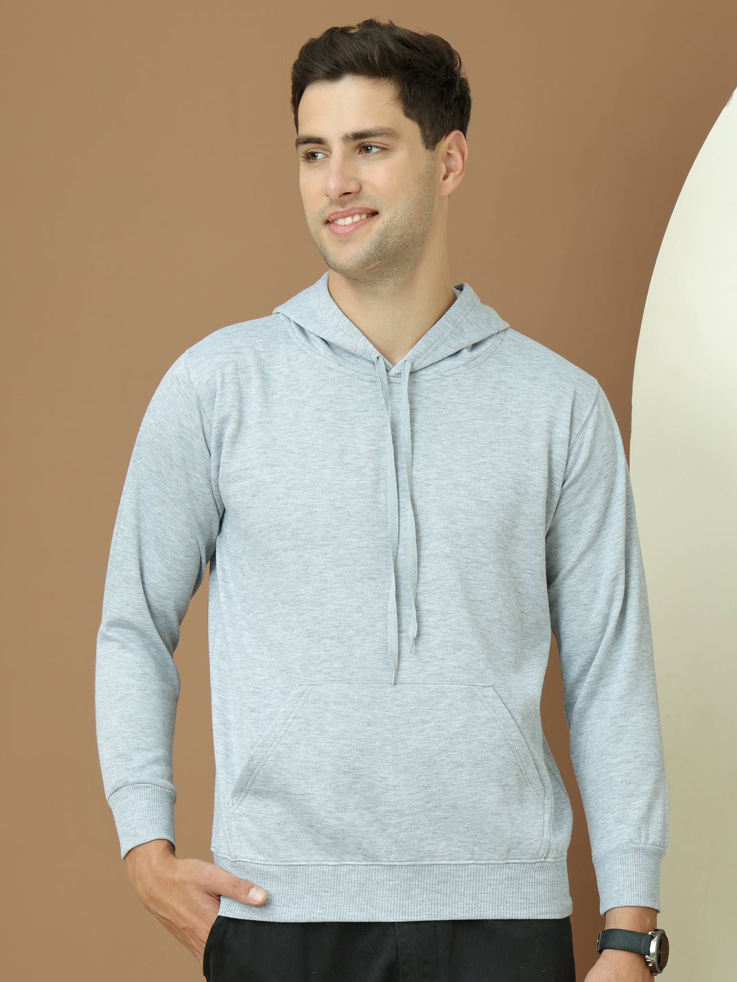 VimaL Jonney Regular Fit Grey Solid Hoodie For Men