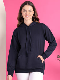 VimaL Jonney Regular Fit Blue Solid Hoodie For Women