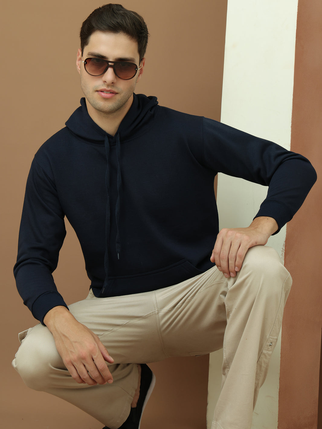 VimaL Jonney Regular Fit Blue Solid Hoodie For Men