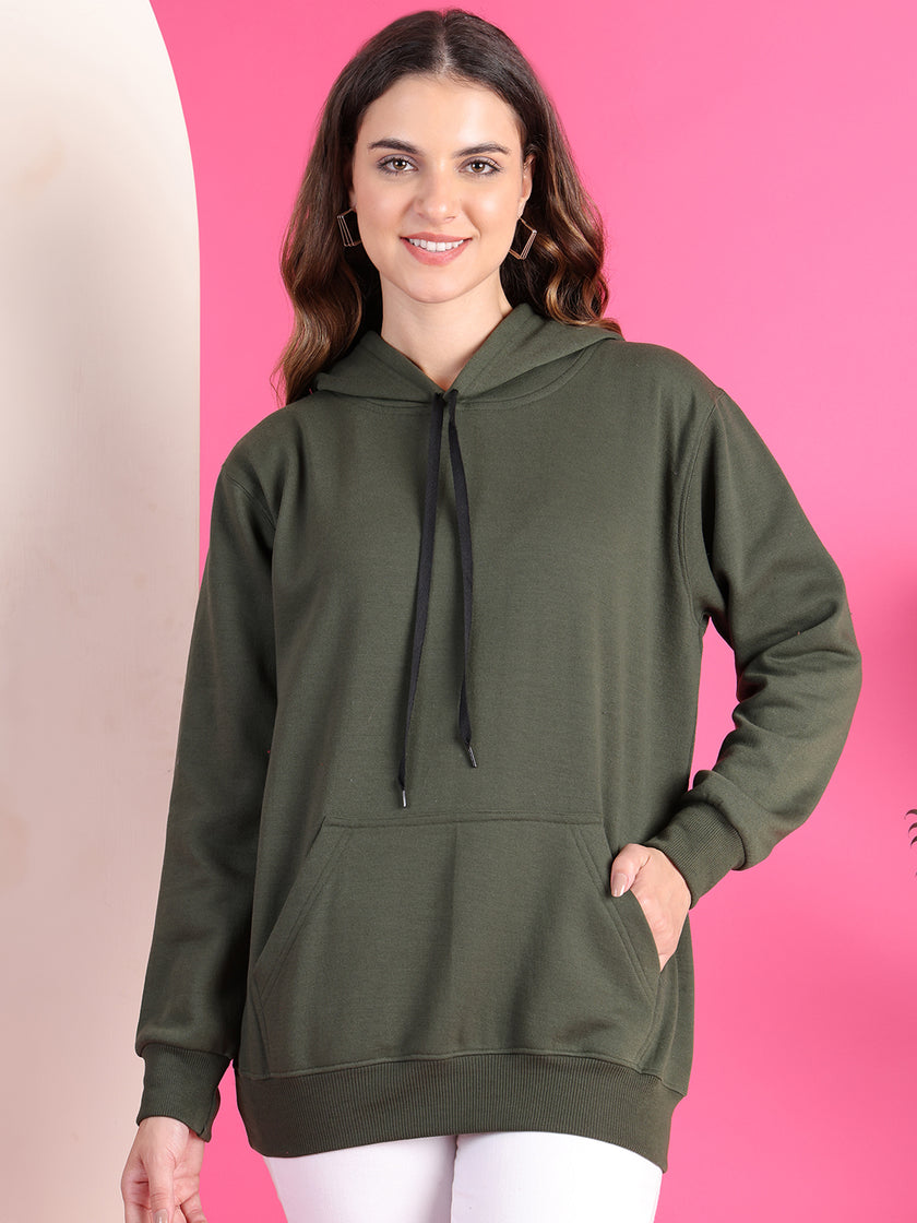 VimaL Jonney Regular Fit Green Solid Hoodie For Women