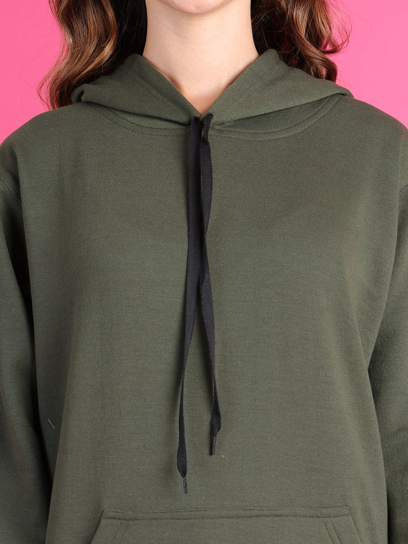 VimaL Jonney Regular Fit Green Solid Hoodie For Women