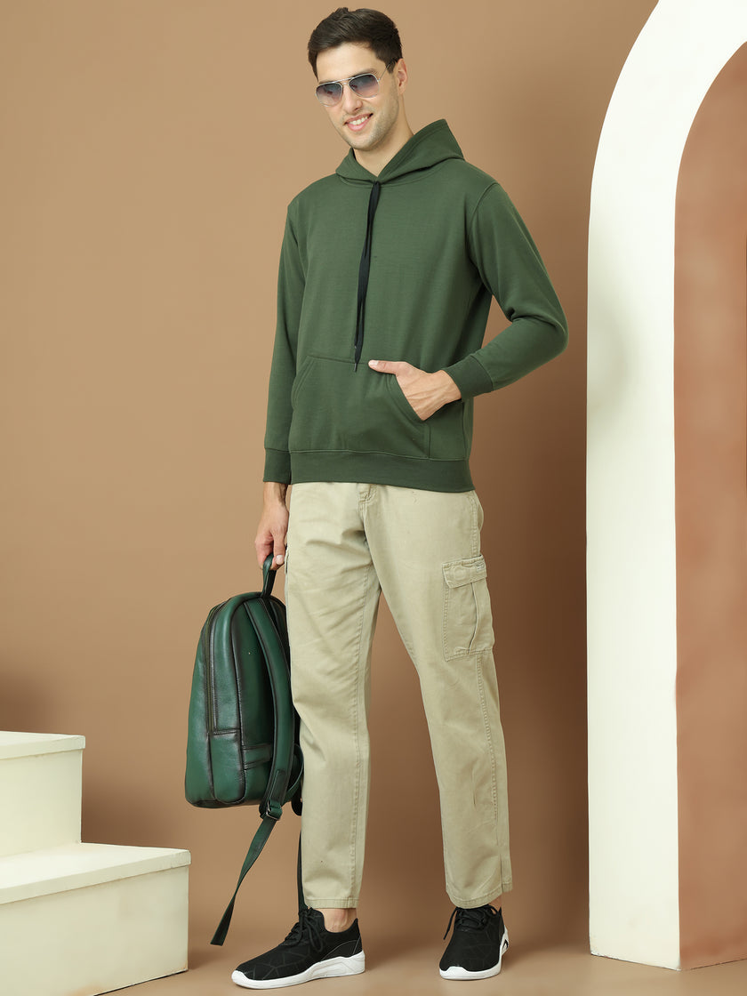 VimaL Jonney Regular Fit Green Solid Hoodie For Men