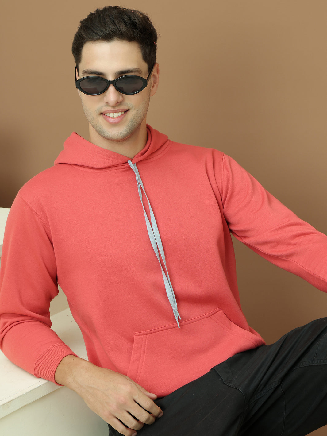 VimaL Jonney Regular Fit Pink Solid Hoodie For Men