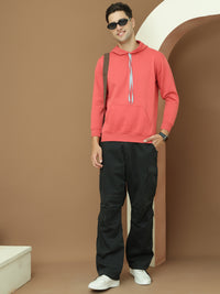 VimaL Jonney Regular Fit Pink Solid Hoodie For Men