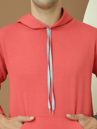 VimaL Jonney Regular Fit Pink Solid Hoodie For Men