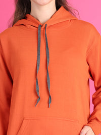 VimaL Jonney Regular Fit Orange Solid Hoodie For Women