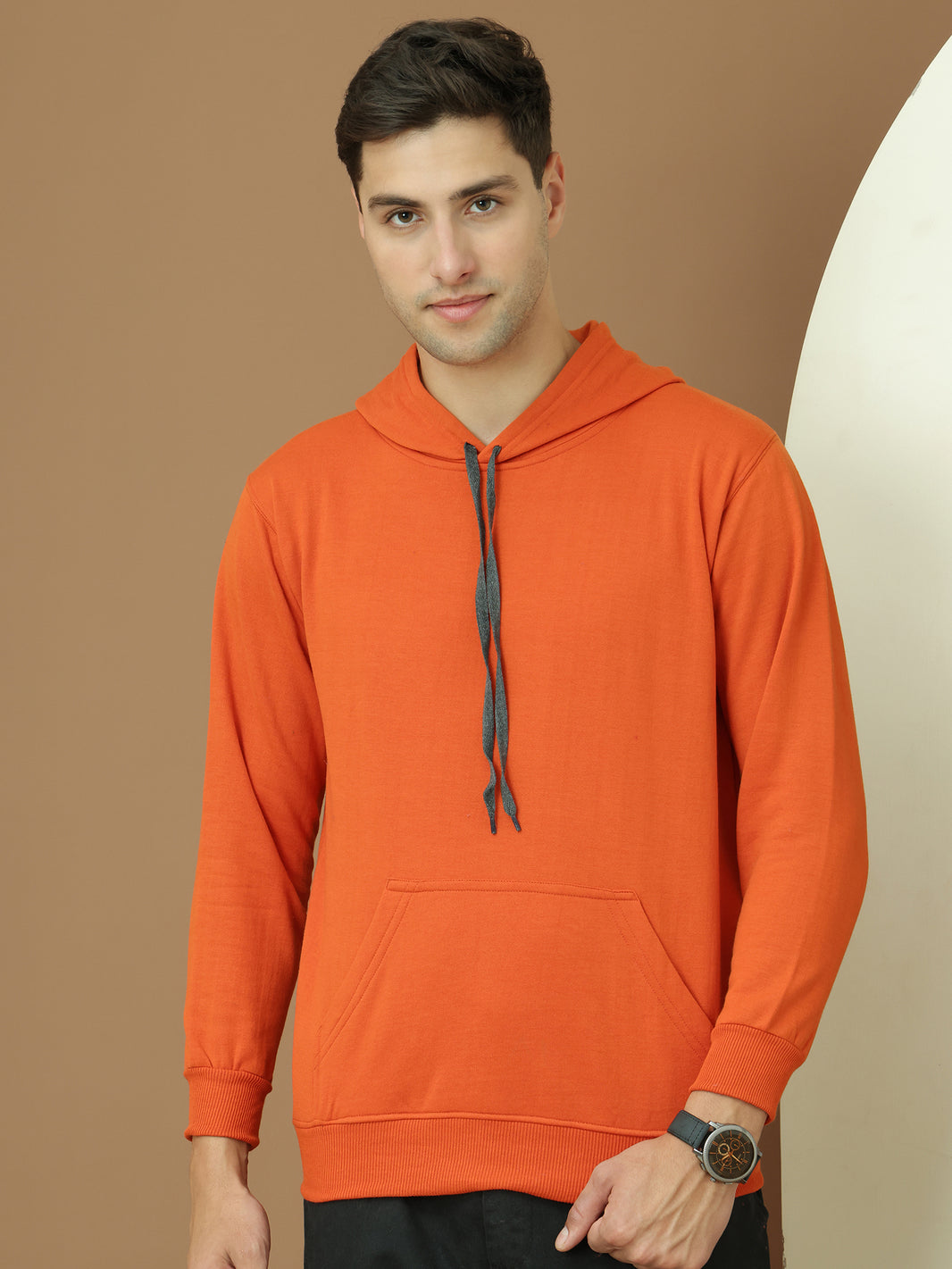 VimaL Jonney Regular Fit Orange Solid Hoodie For Men