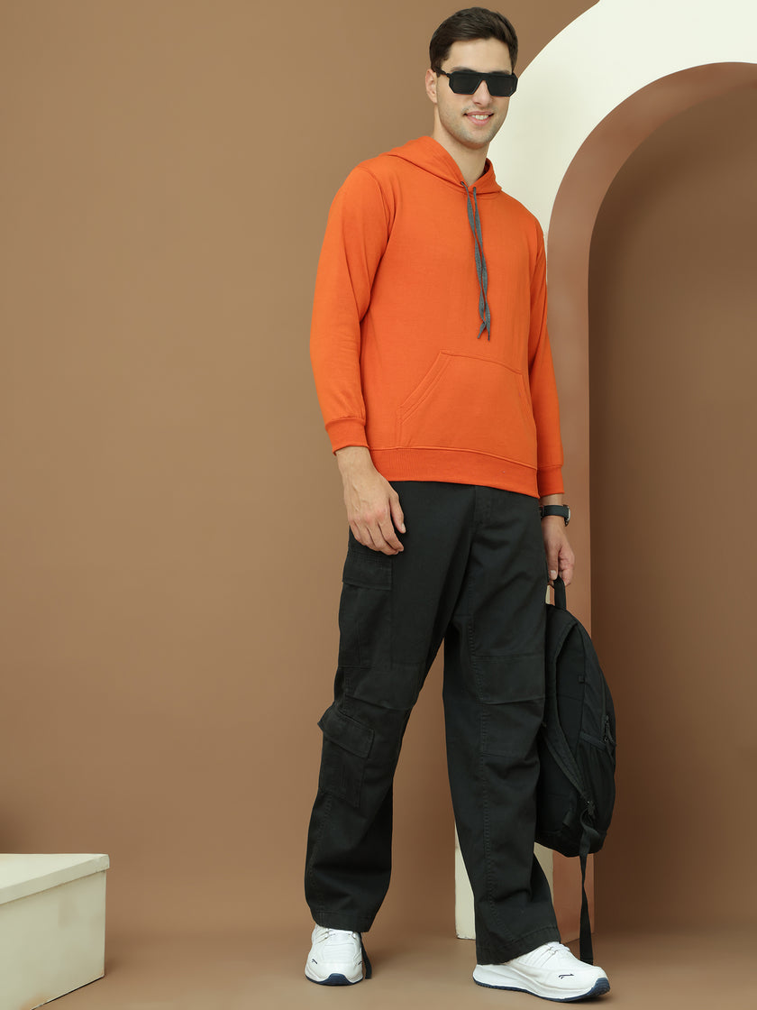 VimaL Jonney Regular Fit Orange Solid Hoodie For Men