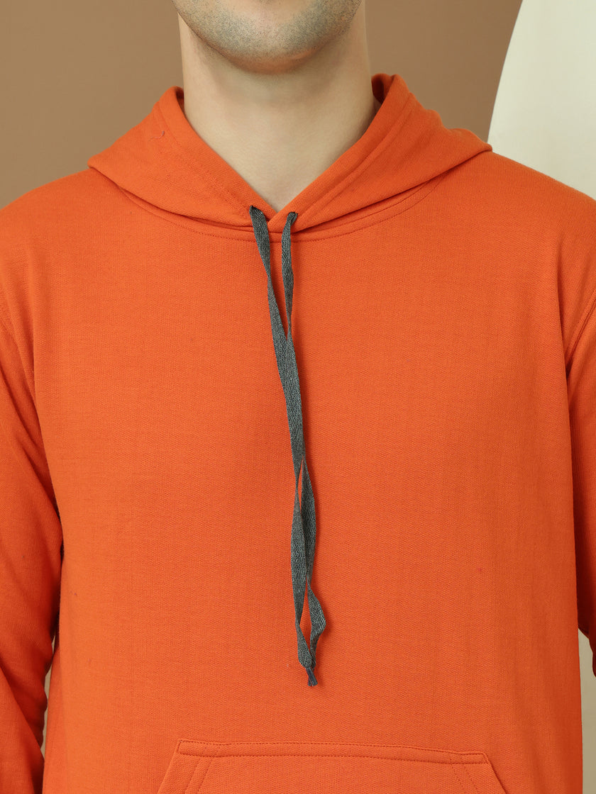 VimaL Jonney Regular Fit Orange Solid Hoodie For Men