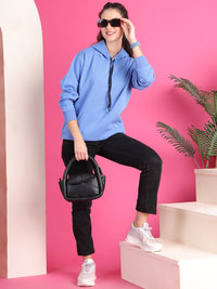 VimaL Jonney Regular Fit Blue Solid Hoodie For Women