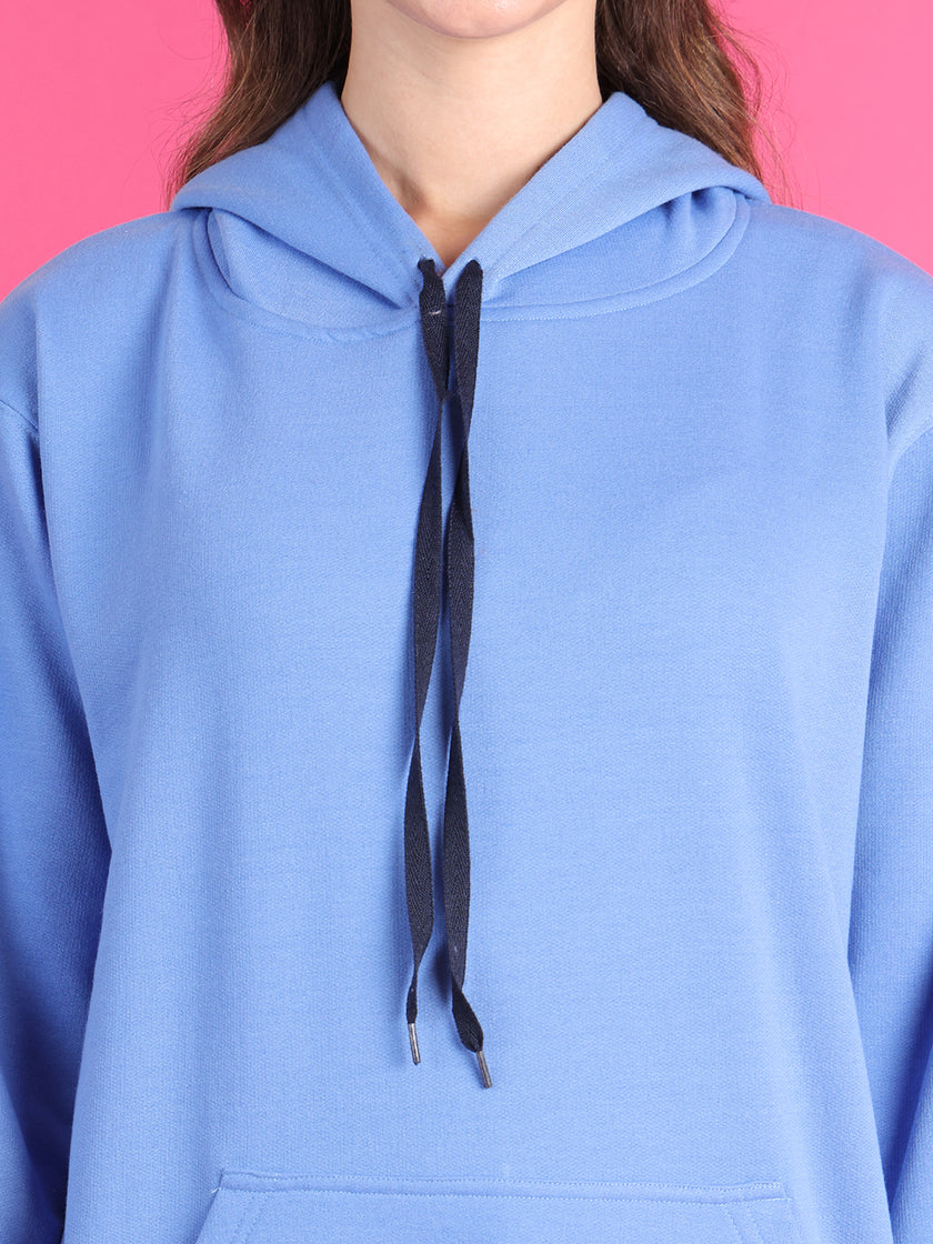 VimaL Jonney Regular Fit Blue Solid Hoodie For Women