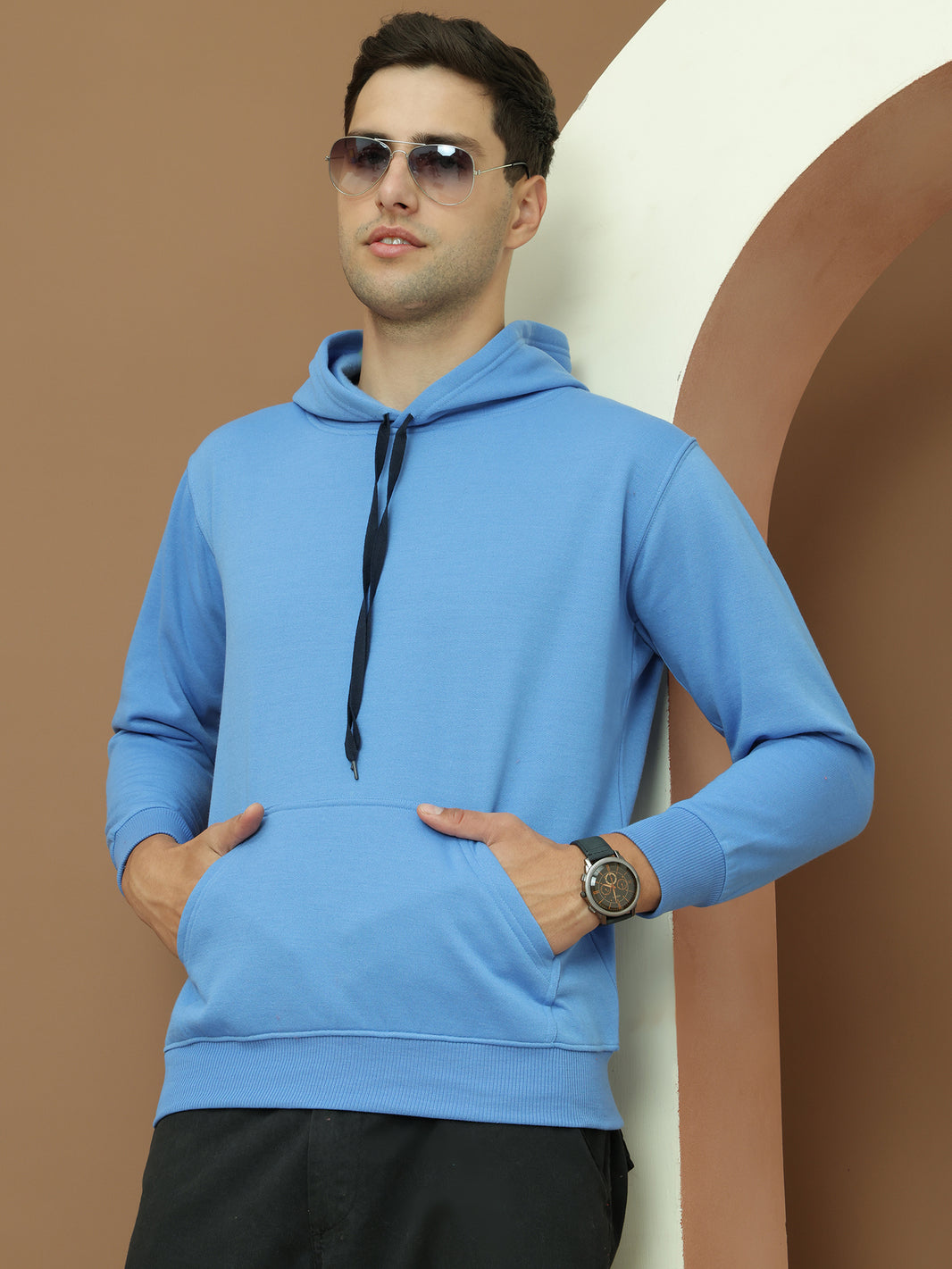 VimaL Jonney Regular Fit Blue Solid Hoodie For Men