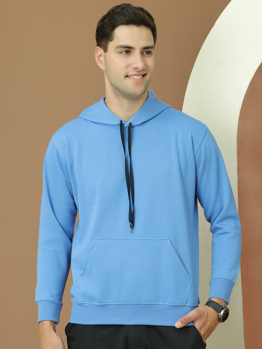 VimaL Jonney Regular Fit Blue Solid Hoodie For Men