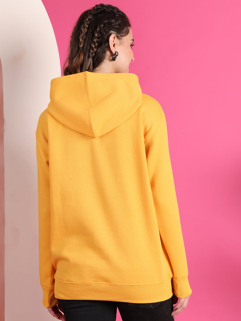 VimaL Jonney Regular Fit Yellow Solid Hoodie For Women