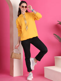 VimaL Jonney Regular Fit Yellow Solid Hoodie For Women