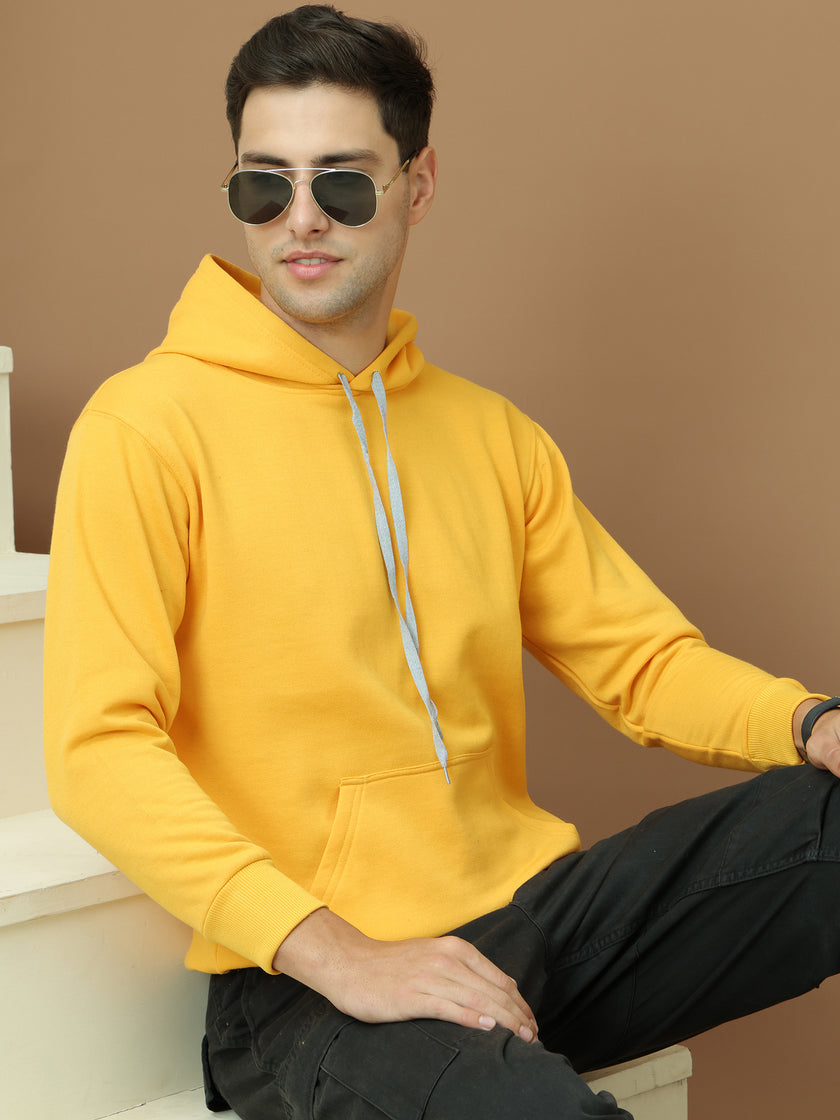 VimaL Jonney Regular Fit Yellow Solid Hoodie For Men