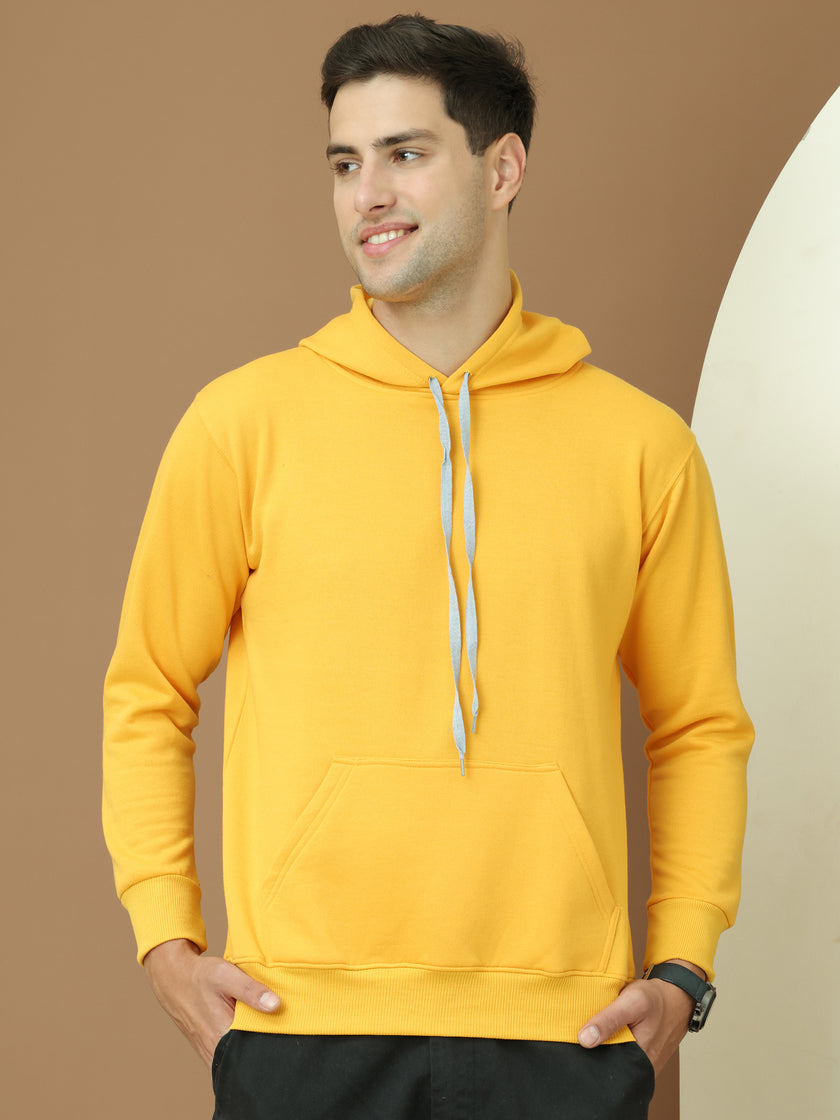 VimaL Jonney Regular Fit Yellow Solid Hoodie For Men