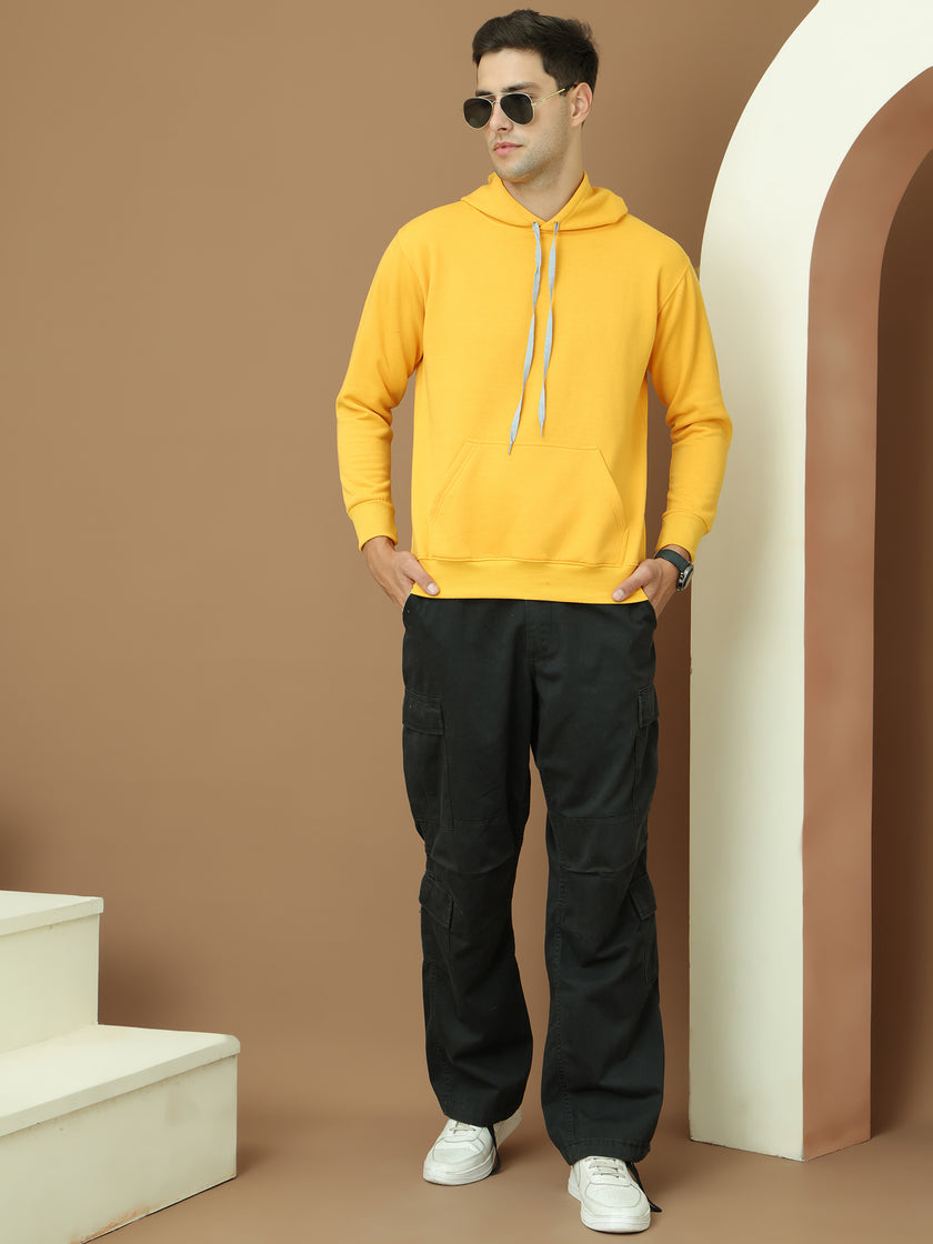 VimaL Jonney Regular Fit Yellow Solid Hoodie For Men