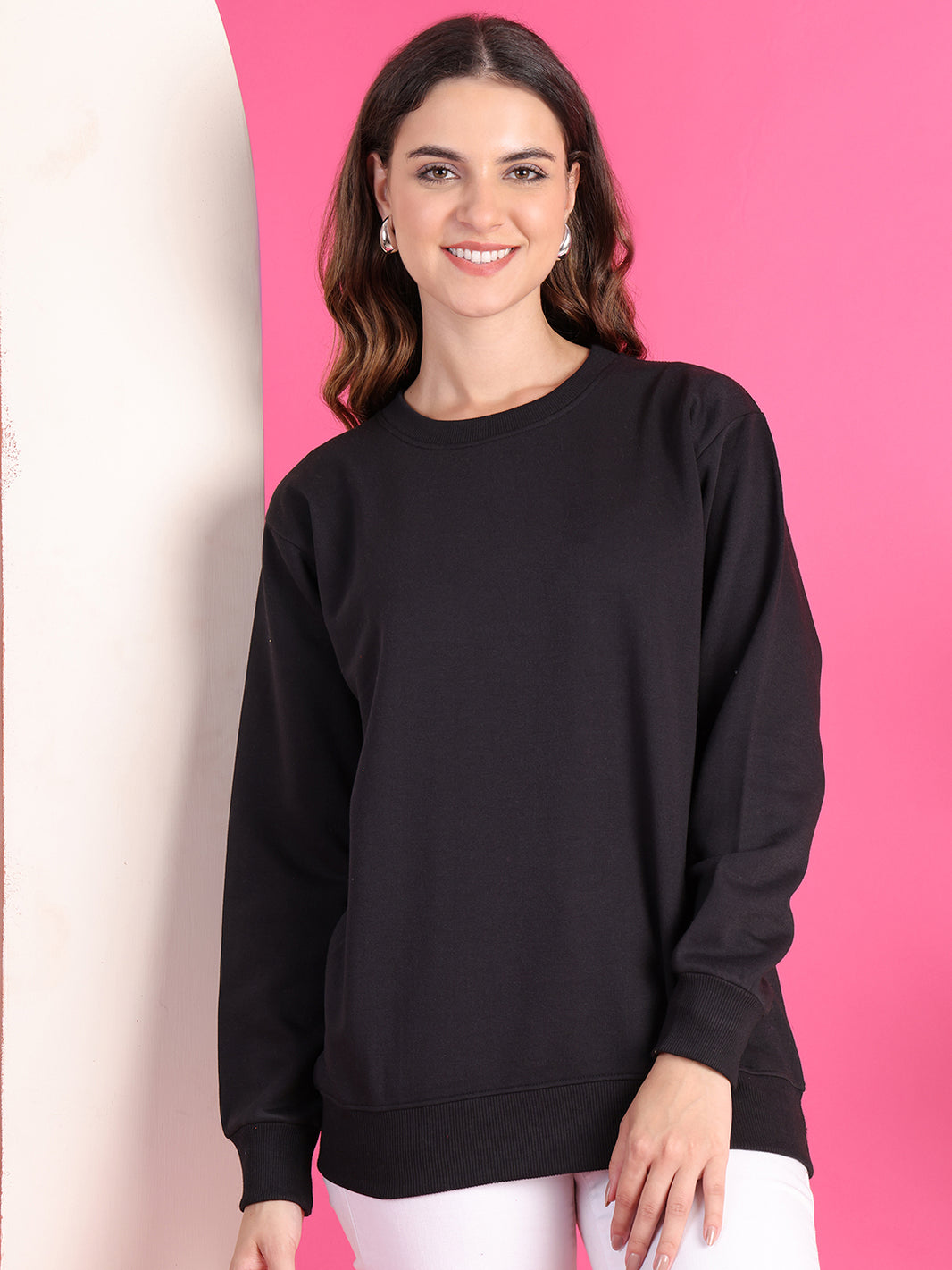 VimaL Jonney Regular Fit Black Solid Sweatshirt For Women