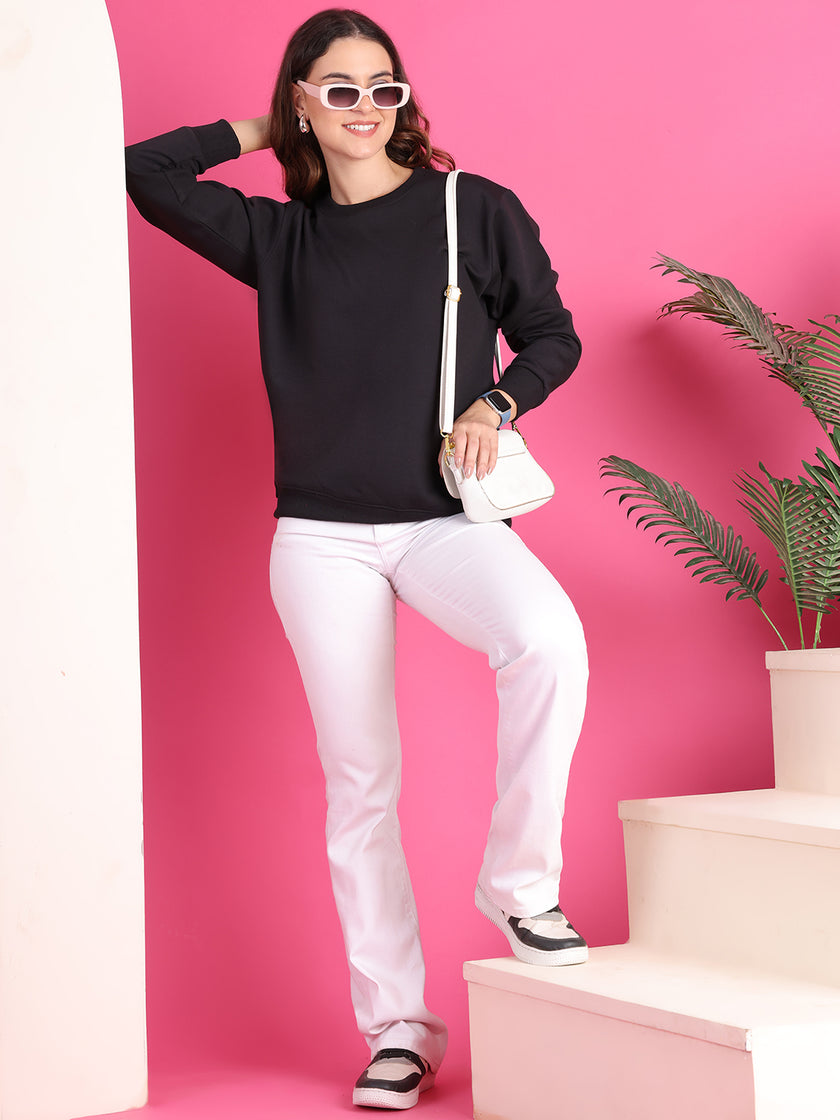 VimaL Jonney Regular Fit Black Solid Sweatshirt For Women