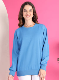 VimaL Jonney Regular Fit Blue Solid Sweatshirt For Women