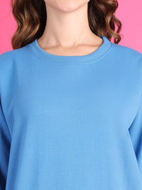 VimaL Jonney Regular Fit Blue Solid Sweatshirt For Women