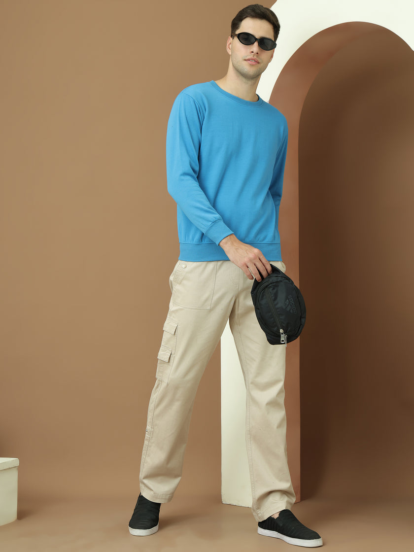 VimaL Jonney Regular Fit Blue Solid Sweatshirt For Men