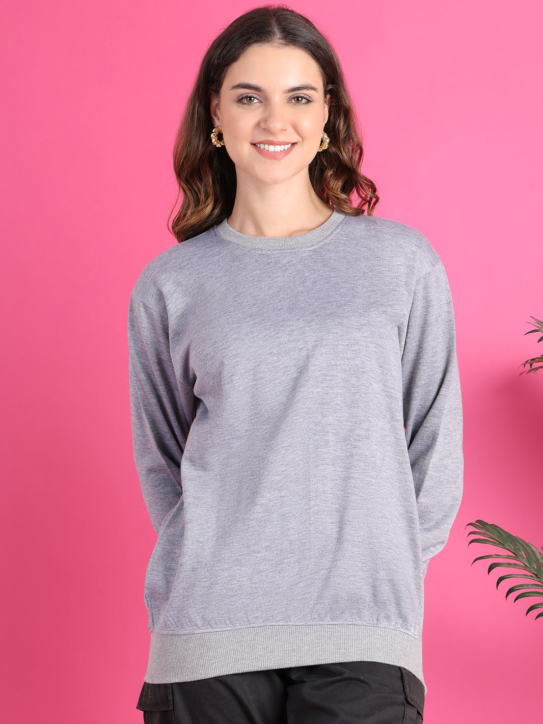 VimaL Jonney Regular Fit Grey Solid Sweatshirt For Women