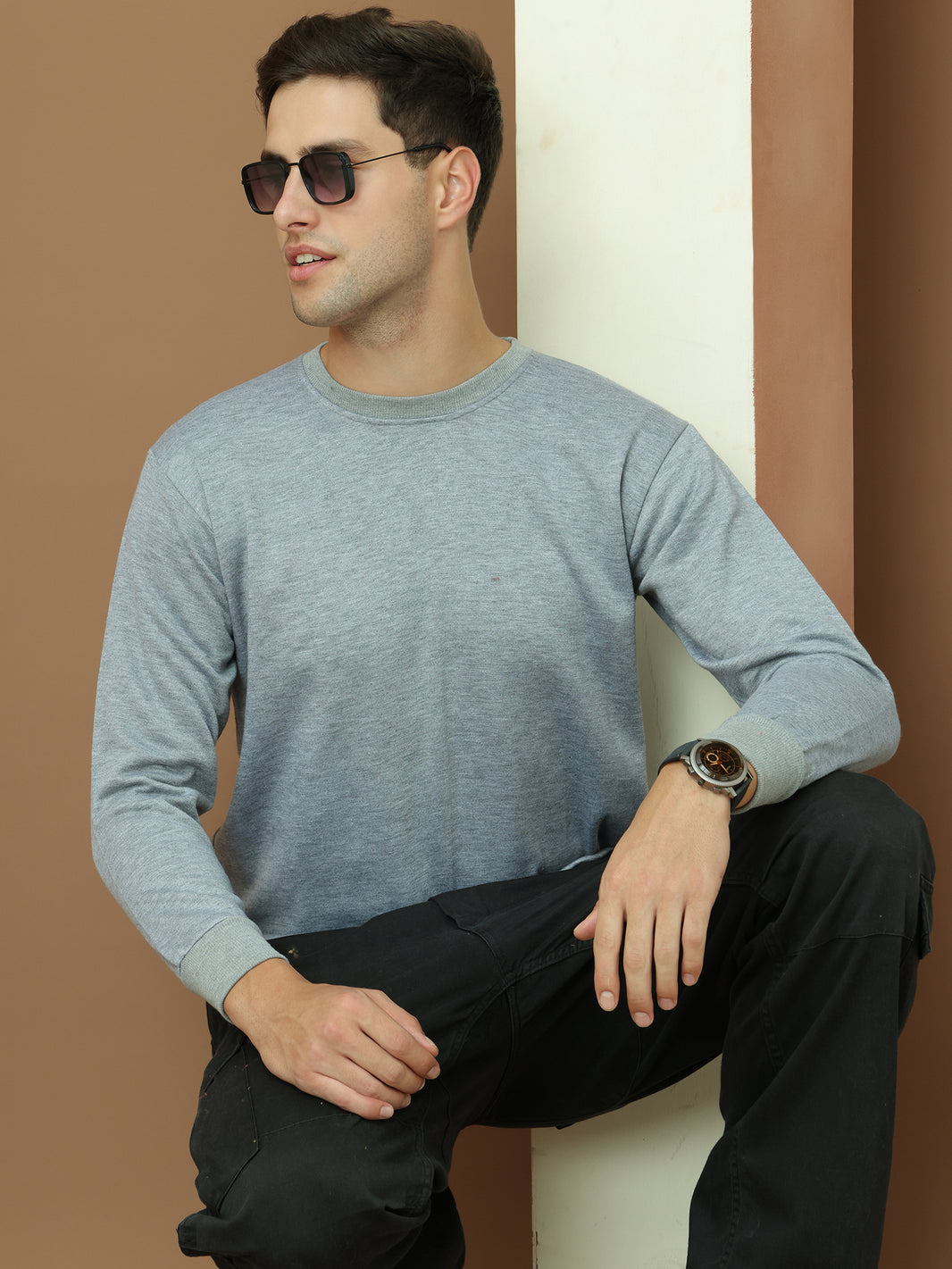 VimaL Jonney Regular Fit Grey Solid Sweatshirt For Men