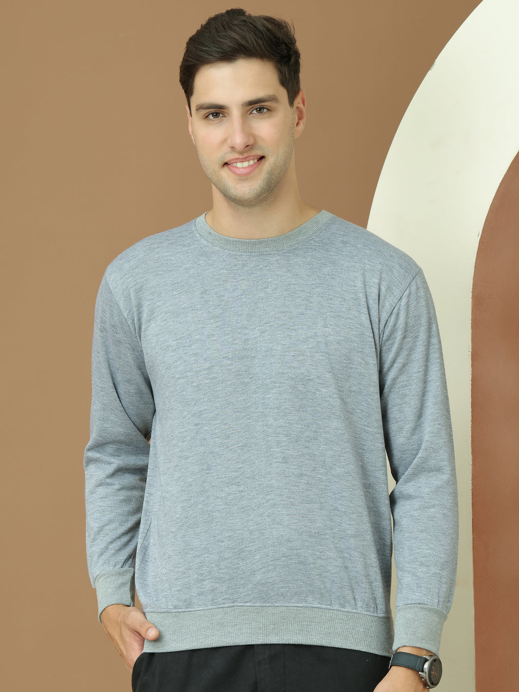 VimaL Jonney Regular Fit Grey Solid Sweatshirt For Men