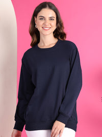 VimaL Jonney Regular Fit Blue Solid Sweatshirt For Women