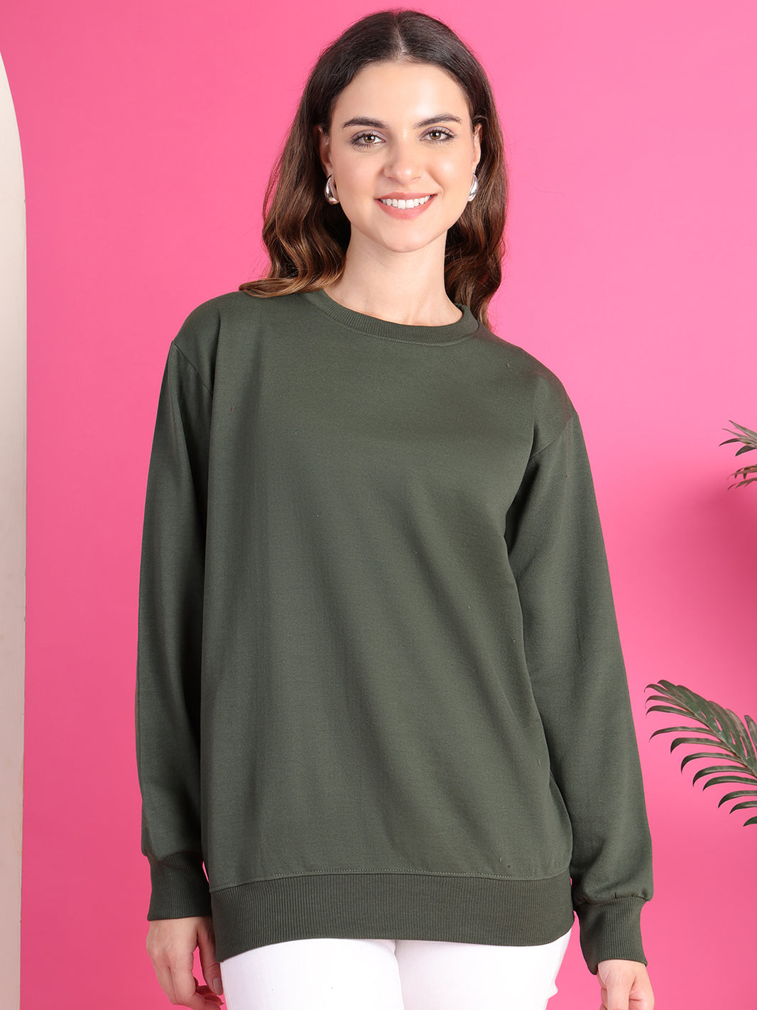 VimaL Jonney Regular Fit Green Solid Sweatshirt For Women