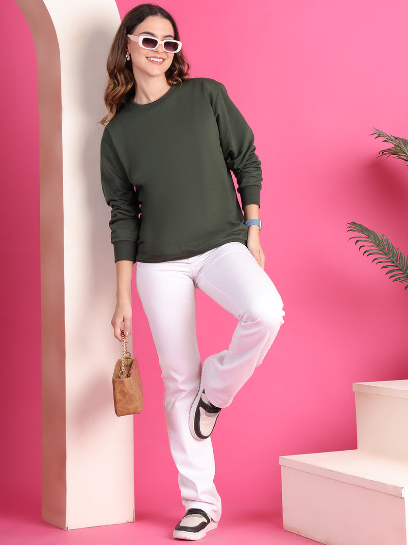 VimaL Jonney Regular Fit Green Solid Sweatshirt For Women