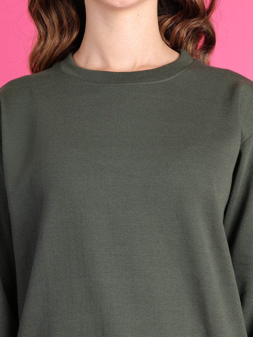 VimaL Jonney Regular Fit Green Solid Sweatshirt For Women