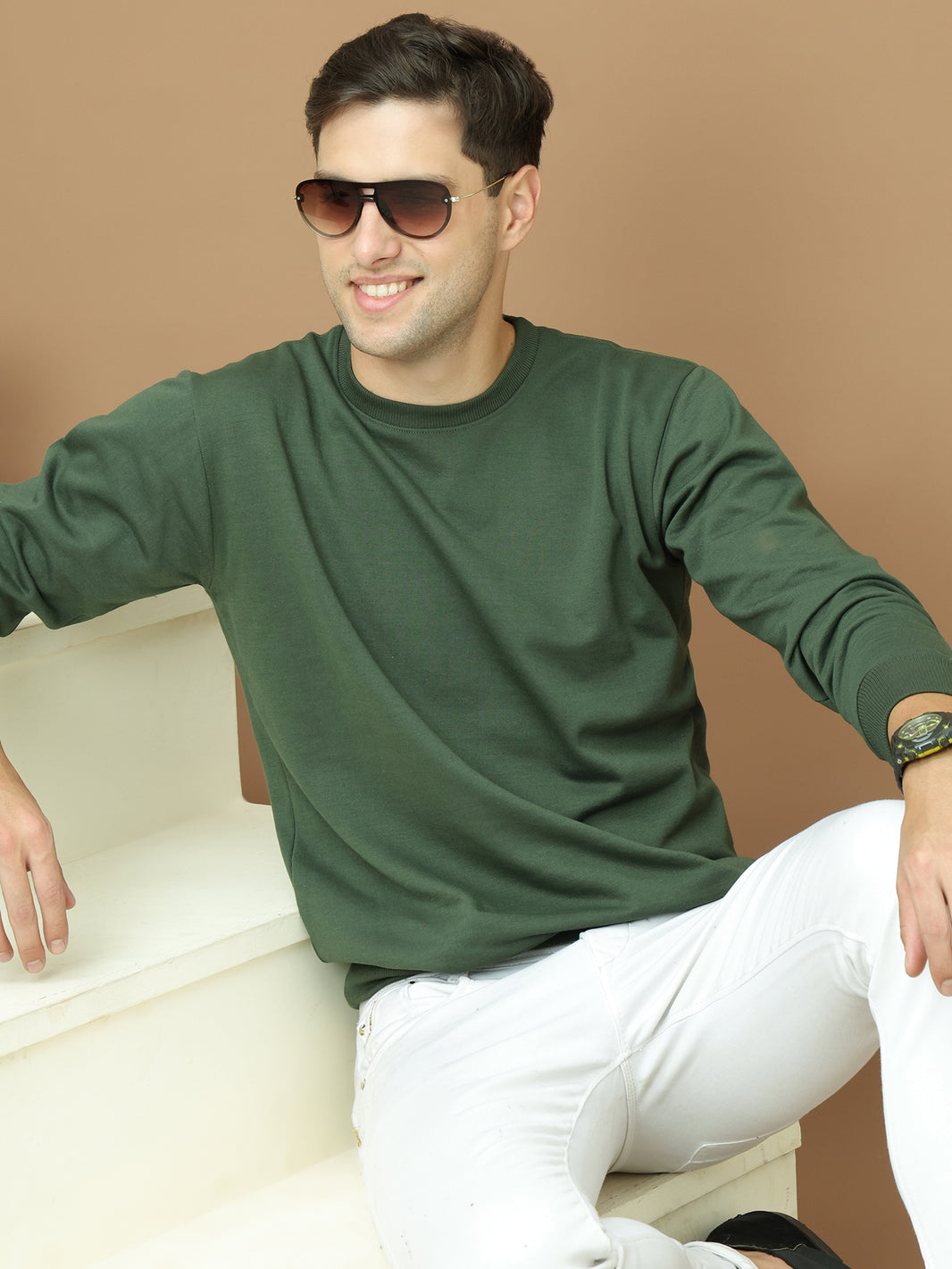 VimaL Jonney Regular Fit Green Solid Sweatshirt For Men