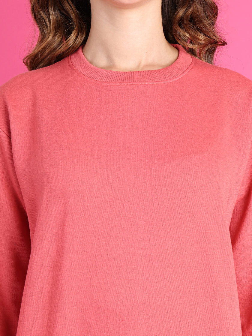 VimaL Jonney Regular Fit Pink Solid Sweatshirt For Women