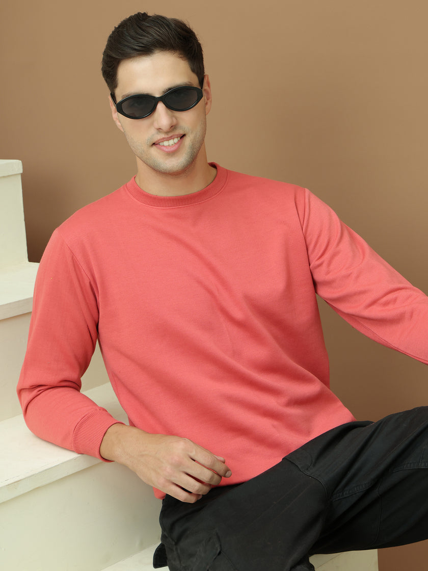 VimaL Jonney Regular Fit Pink Solid Sweatshirt For Men