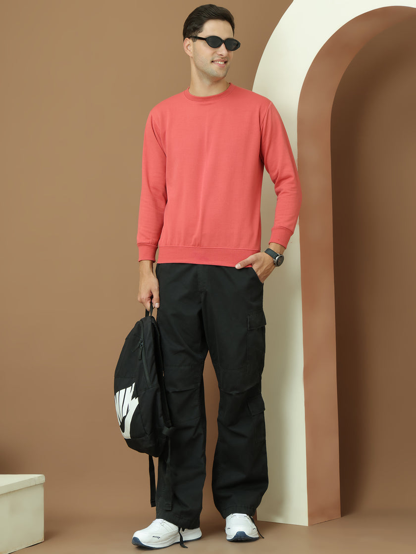 VimaL Jonney Regular Fit Pink Solid Sweatshirt For Men