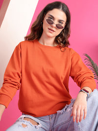 VimaL Jonney Regular Fit Orange Solid Sweatshirt For Women