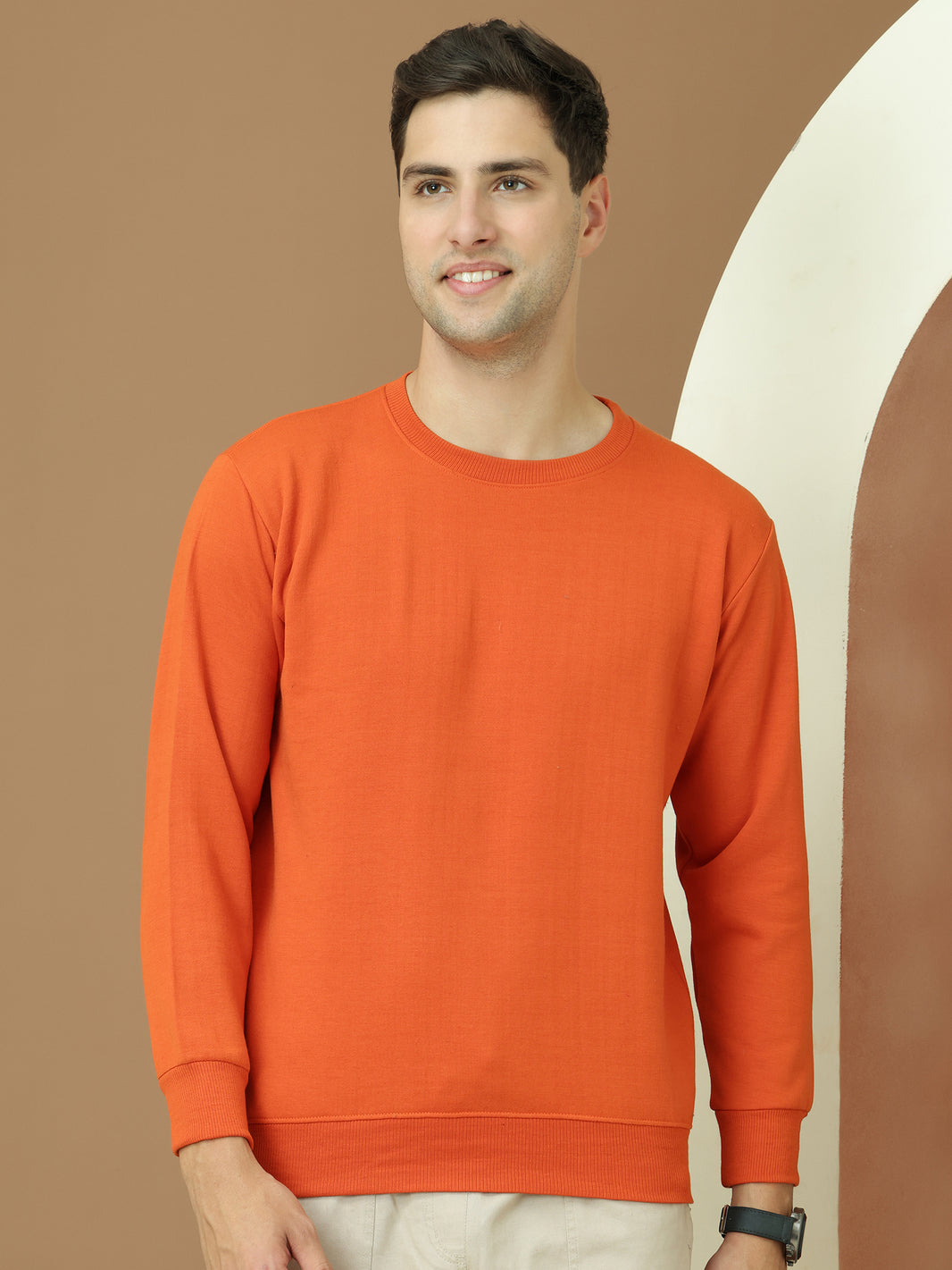 VimaL Jonney Regular Fit Orange Solid Sweatshirt For Men