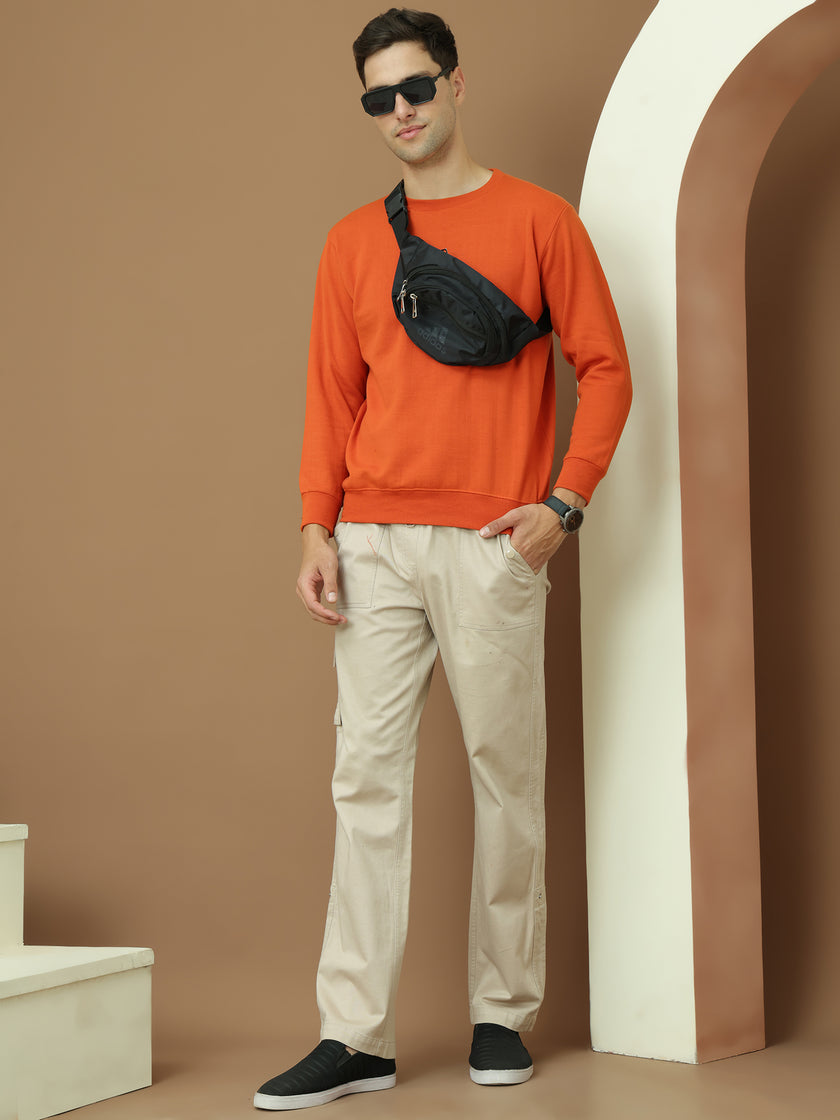 VimaL Jonney Regular Fit Orange Solid Sweatshirt For Men