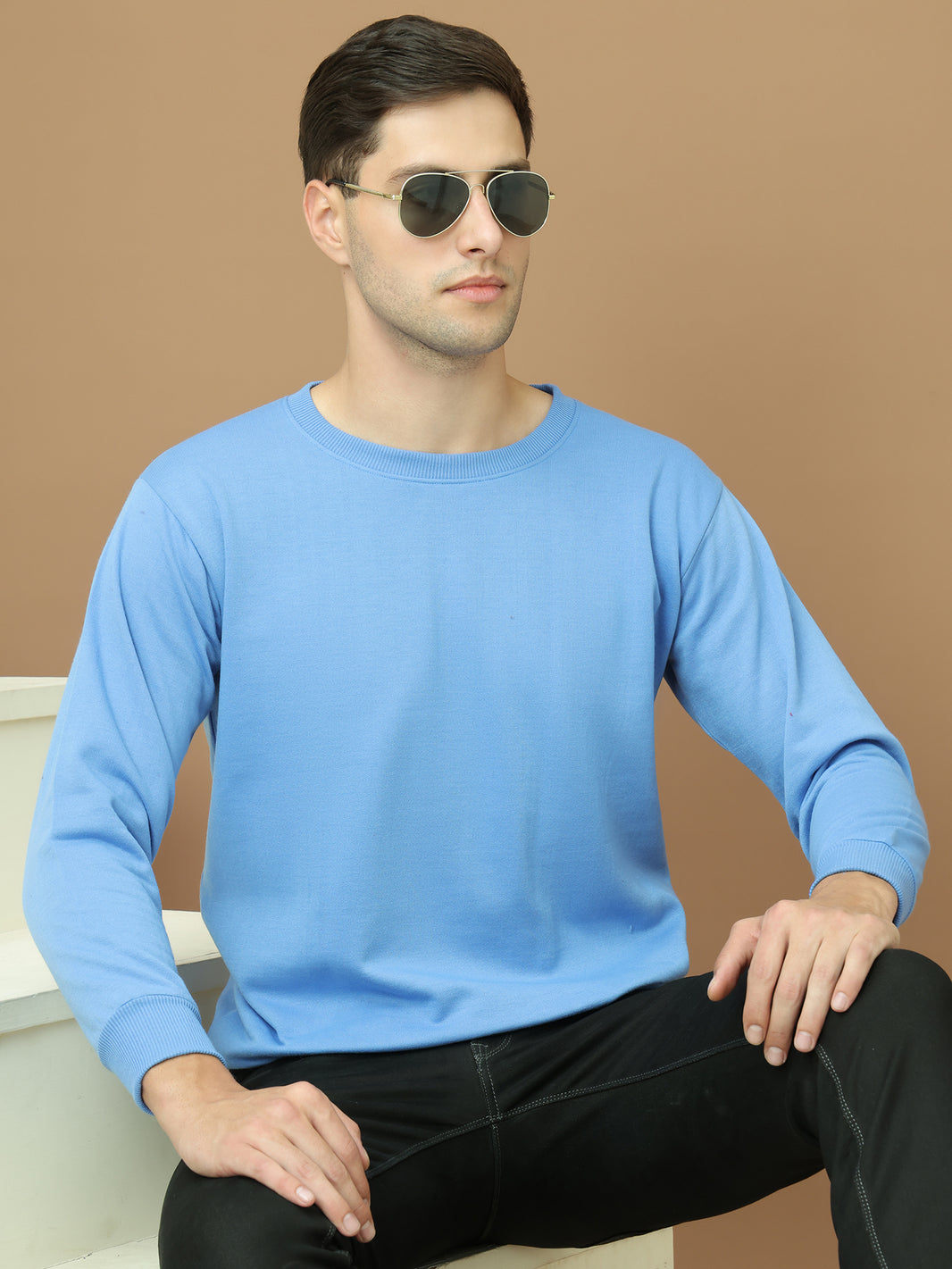 VimaL Jonney Regular Fit Blue Solid Sweatshirt For Men