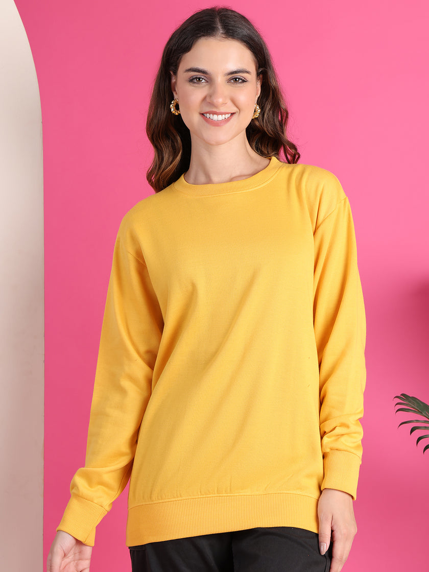 VimaL Jonney Regular Fit Yellow Solid Sweatshirt For Women