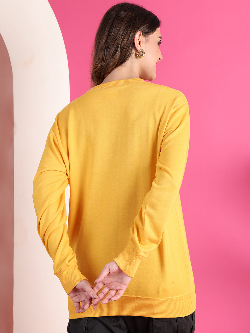 VimaL Jonney Regular Fit Yellow Solid Sweatshirt For Women