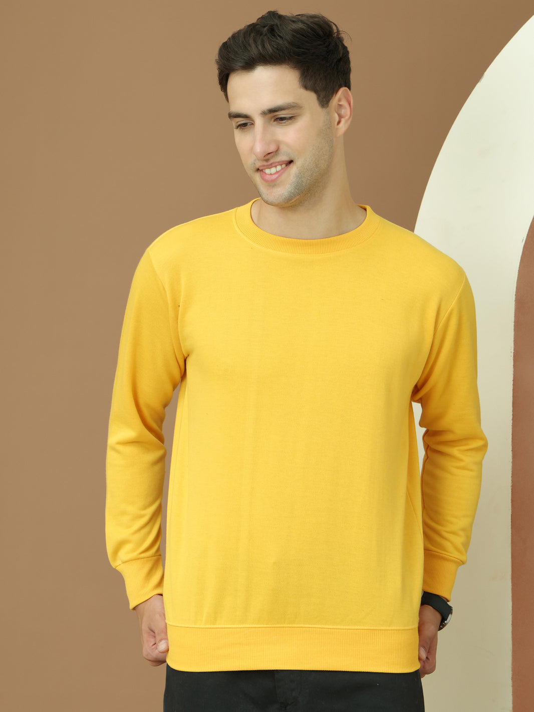 VimaL Jonney Regular Fit Yellow Solid Sweatshirt For Men