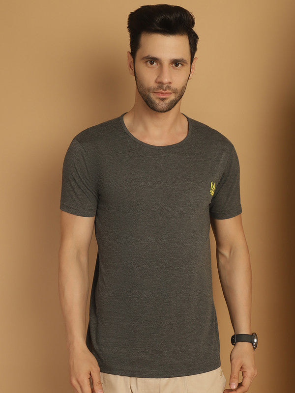 Vimal Jonney Round Neck Cotton Solid Anthracite T-Shirt for Men