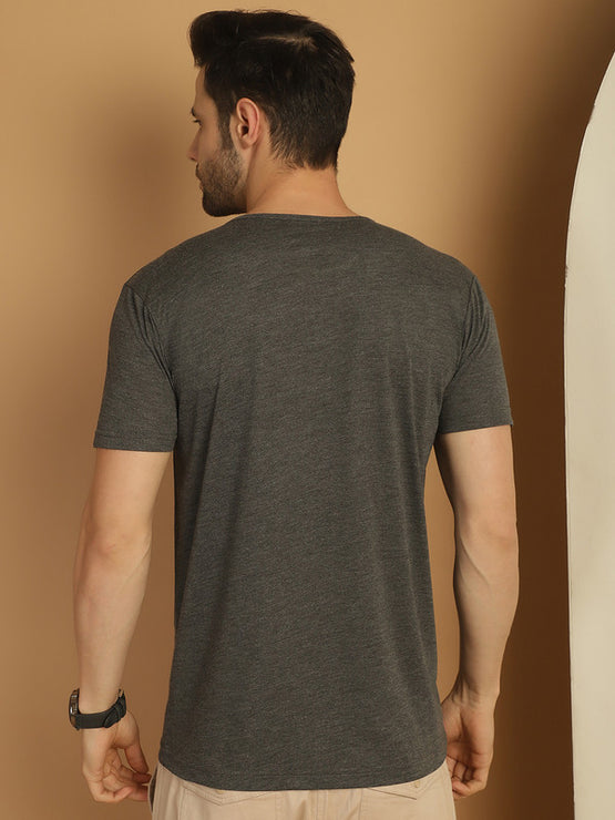 Vimal Jonney Round Neck Cotton Solid Anthracite T-Shirt for Men