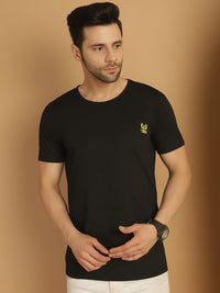 Vimal Jonney Round Neck Cotton Solid Black T-Shirt for Men