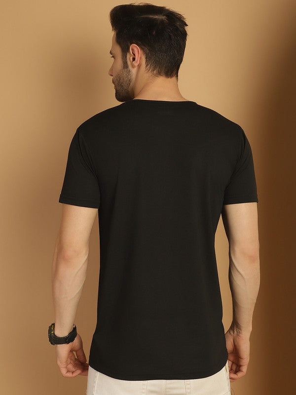 Vimal Jonney Round Neck Cotton Solid Black T-Shirt for Men