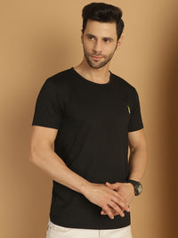 Vimal Jonney Round Neck Cotton Solid Black T-Shirt for Men